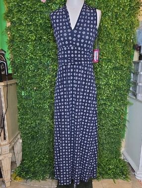 Vince Camuto Navy Maxi Dress with White Polka Dot Print